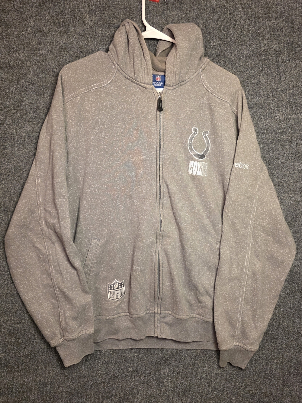 Reebok NFL On Field Indianapolis Colts Full Zip Hoodie Sweatshirt Mens M Gray